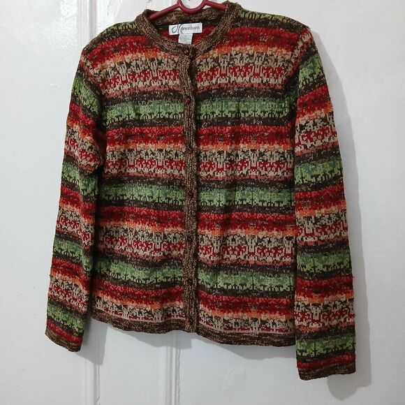 Womens y2k vintage sweater medium grandma granola rust earthtone brown green - Picture 2 of 9